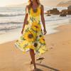 Women's Casual Sleeveless Floral Print Dress Round Neck Asymmetric Hem Mid-Length Summer Dress Lightweight Comfortable