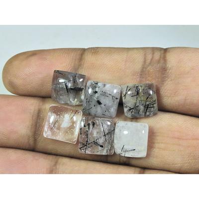 10X10MM Natural Black Rutile Square Cabochon Loose Gemstone 6 Pcs Lot A-239