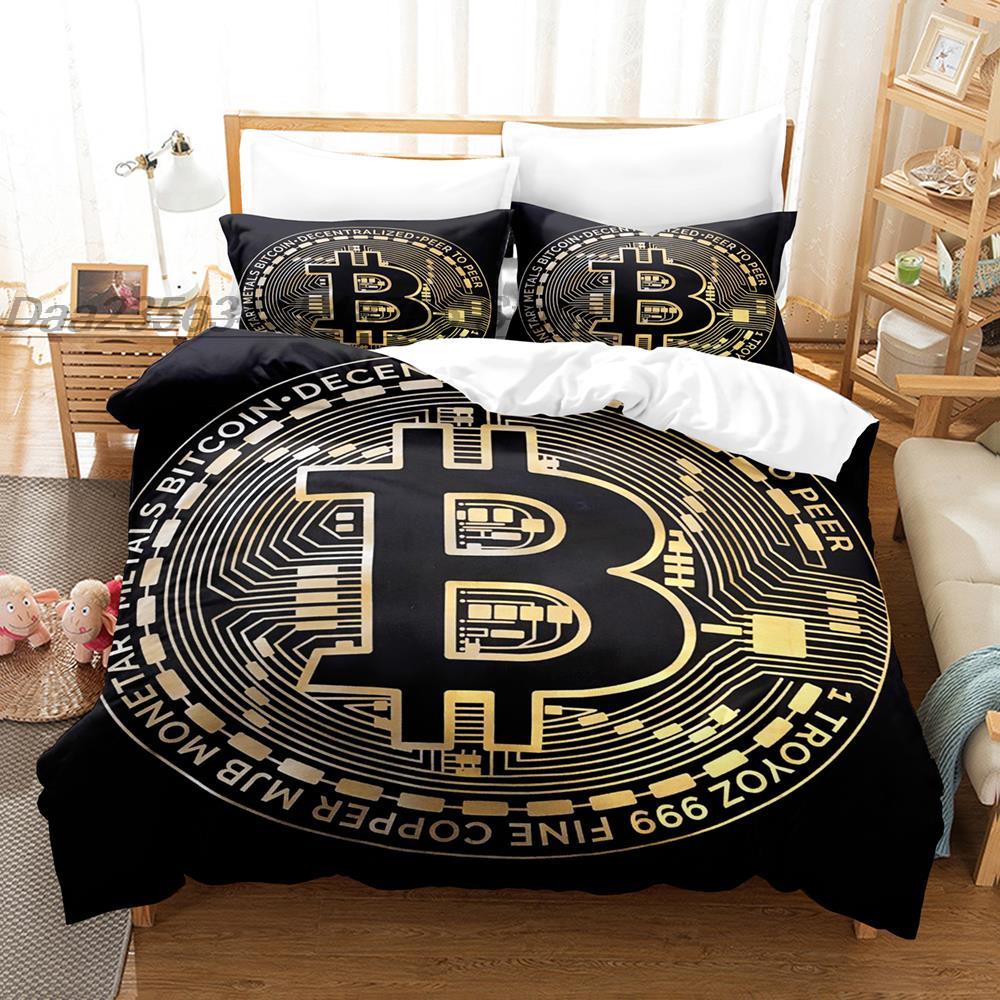 Bitcoin Grafik Bettwäscheset Einzelbett Twin Full Queen King Size Bettset Aldult Kinder Schlafzimmer Bettdeckenbezug Sets 3D Druck Bettlaken Set