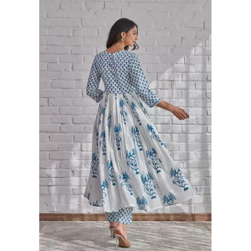 Women Cotton Rayon Kurti Pant Dupatta Set Indian Pakistani Salwar Kameez Kurta VF-20137