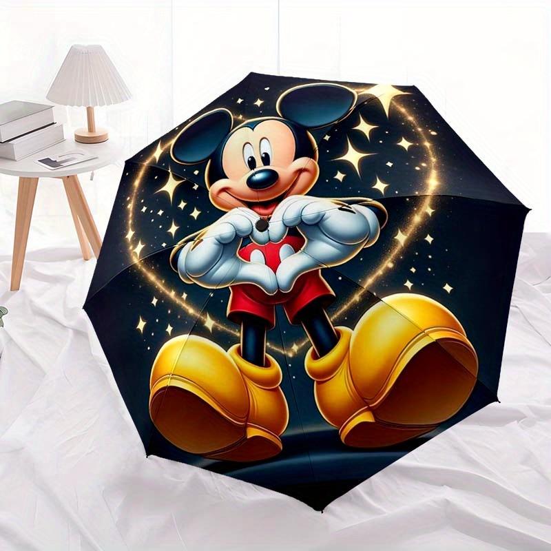Disney Mickey Mouse Automatic Open/Close Umbrella - Cute Umbrella with Cute Design, Portable 3-Fold Compact Umbrella