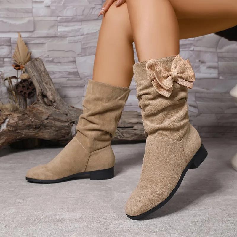 Fashion Ladies Shoes 2025 Fashion Slip-on Women's Boots New Butterfly-knot Modern Boots Women Winter Plus Size Mid-Calf Boots Zapatos