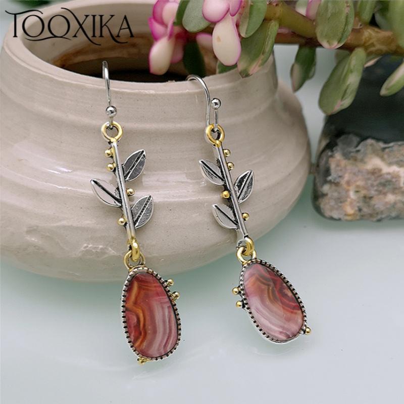 

Tooxika New Creative Tree Leaf Lace Agate Vertical Earrings