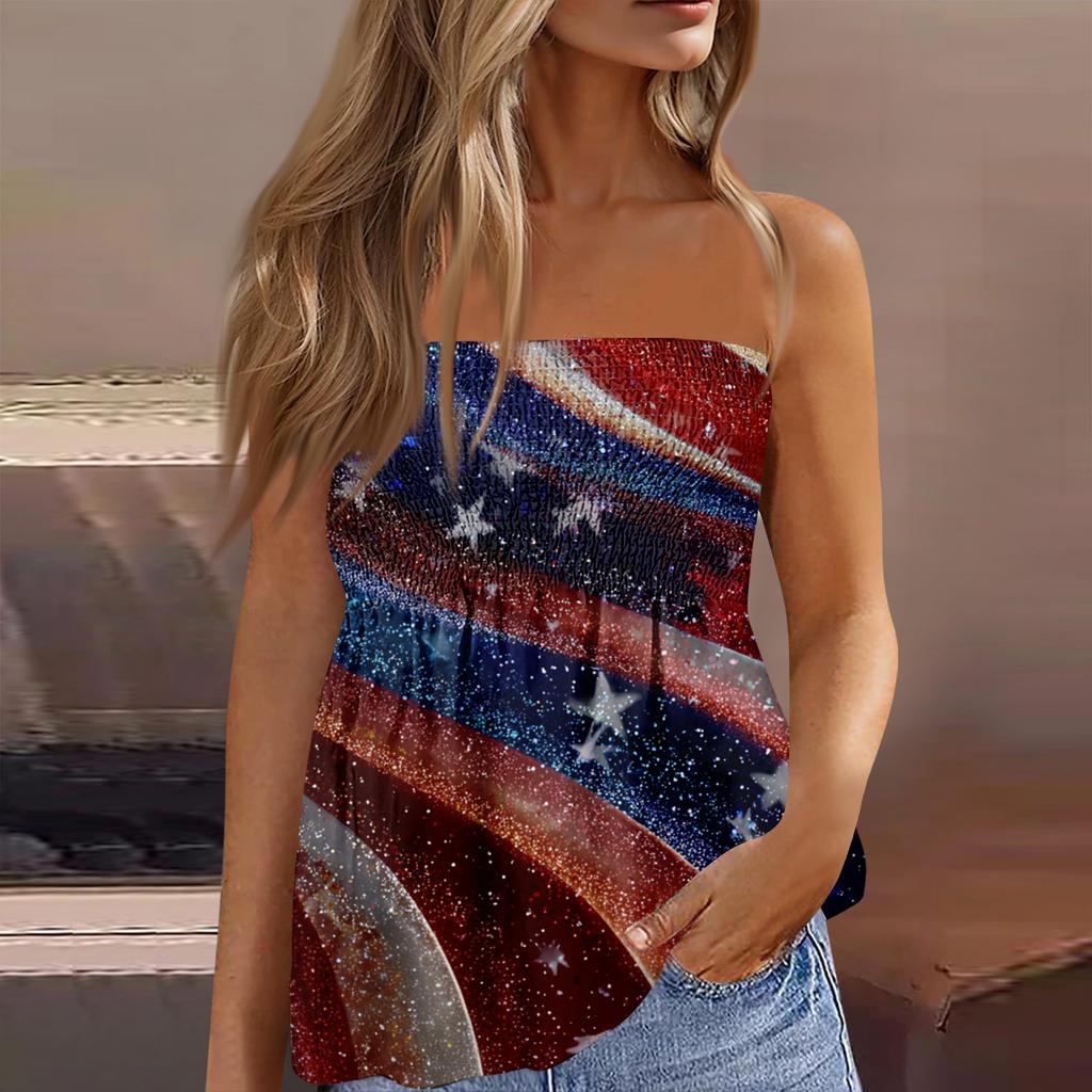 Women's Fashionable Sexy Backless Elastic Independence Day Print Bandeau Top
