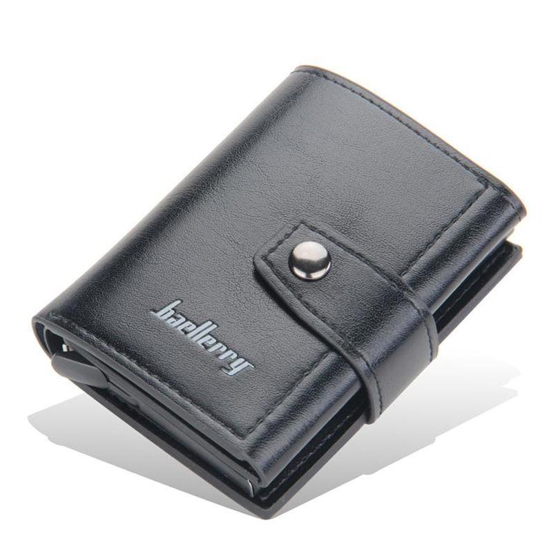 Baellerry Men Business Credit Card Holder RFID Aluminium Box Bank Card Holders Vintage Design PU Leather Wallet with Money Clips GZW