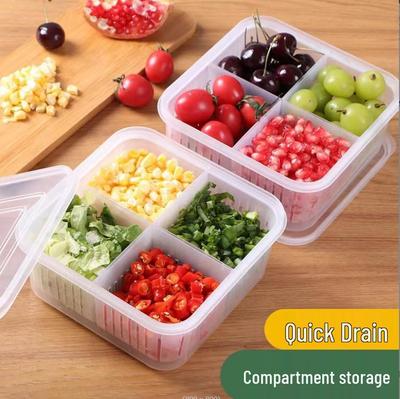 Kitchen Multi-Grid Fresh-Keeping Box for Onions, Ginger, Garlic, and Scallions - Round Food Preparation & Storage with Drain.