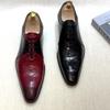 Fashion Luxury Men's Genuine Leather Dress Shoes Black Red Pointed Cap Toe Formal Oxford Lace-Up Party Wedding Footwear