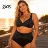 Übergröße Bikini Set 2 Teile/Set Set, Kreuz-Brust V-Ausschnitt BH mit integriertem Halt, V-Ausschnitt High-Waist Twist Badehose, Retro Punkt Design Schnelltrocknend