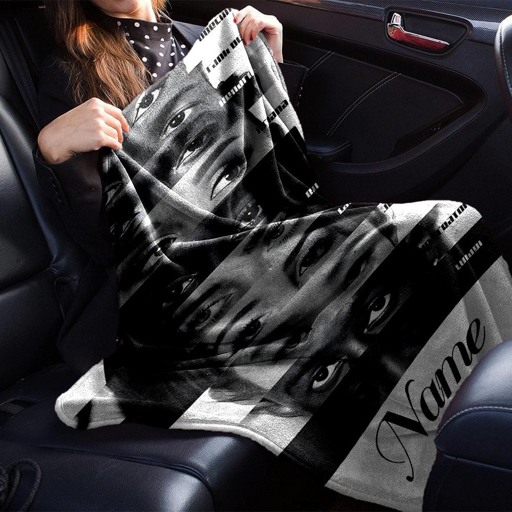 Black And White Portrait Four Seasons Blanket Customized With Your Name Lightweight And Warm Perfect Gift For Home Office Camping Sofa Travel Beach