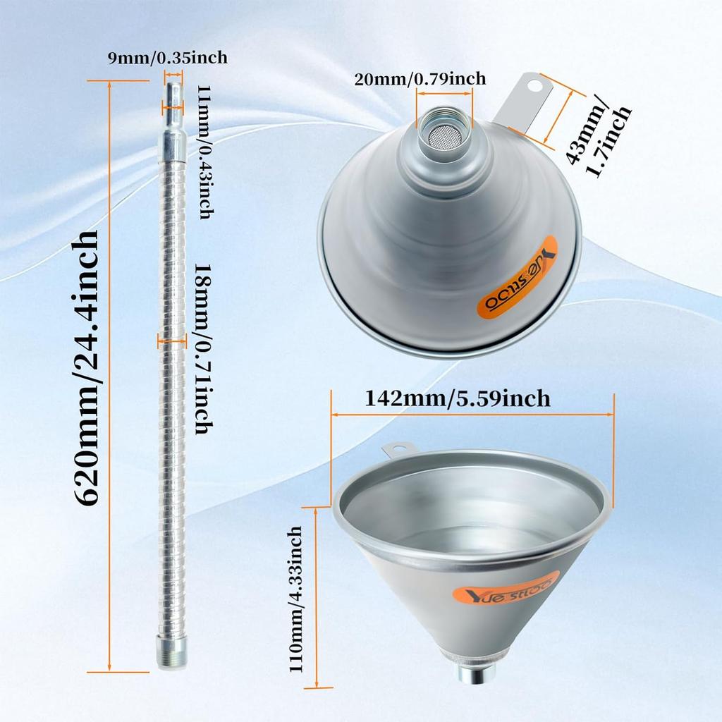 24.4" Steel Bendable Spout Funnel With Filter For All Automotive Oils, Metal Flexible Long Funnels For Automotive Use For Transmission Fluid, Diesel