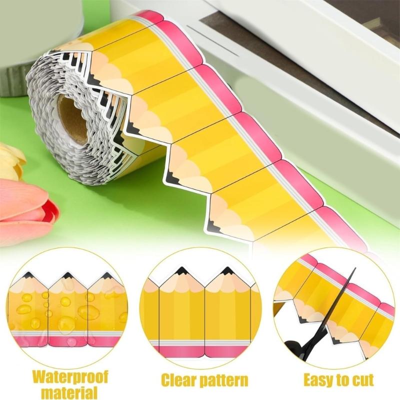Anschlagtafel-Rand 59ft Bleistiftmuster Randleiste Wandaufkleber für Klassenzimmer Whiteboards Tafeldekoration