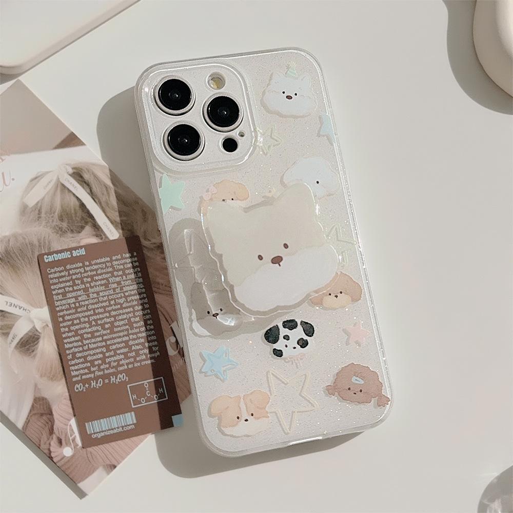 Double Layer Glitter Powder Suitable for Mobile Phone Case Apple 16 Milk Iphone15promax Soft Cover 14 Puppy Stand 11