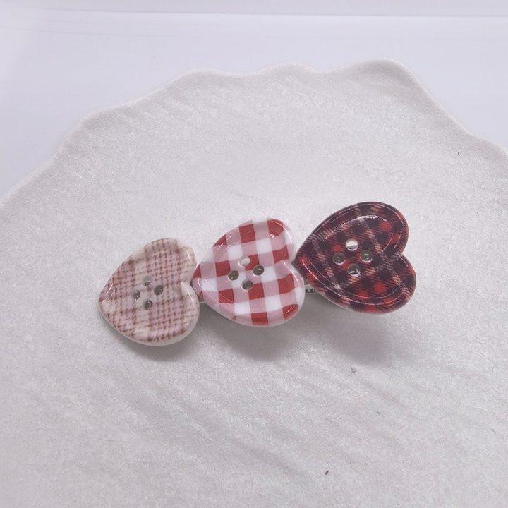 Sweet Check Love Button Hair Clip Side Bangs Girly Cute Duckbill Clip Hair Accessories