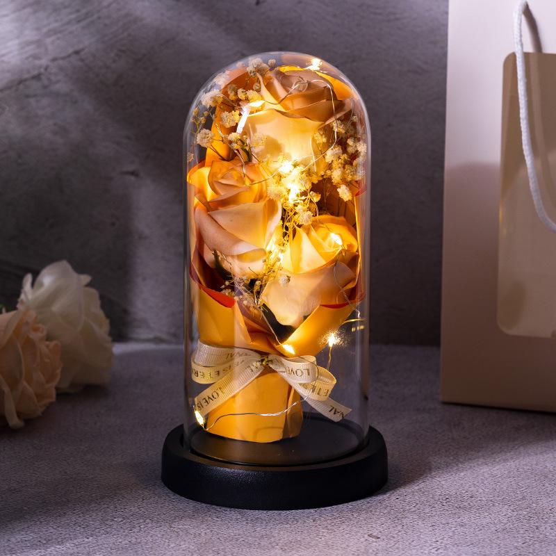 Valentine's Day Birthday Gift Glass Cover Eternal Flower Dried Flower for Girlfriend Rose Gypsy Practical Ornament