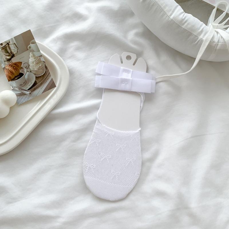 

Носки Лолиты, Тонкие, Ажурные с бантом, Короткие носки с несползающей пяткой, Однотонные, Носки-лодочки с низкой посадкой для милой девушки 1 pair