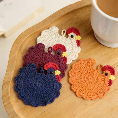 Häkel-Hahn-Untersetzer, Handgefertigte Hühnchen-Form Strickmatte für Kaffeetasse, Niedliches Küchenarbeitsplatten-Bar-Accessoire