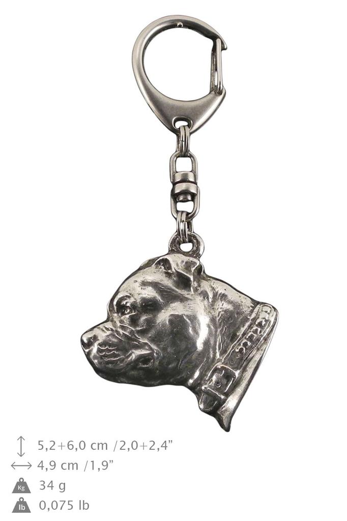Staffordshire Bull Terrier, Staffy II - Sølvbelagt nøkkelring med en hund i gaveeske, veskedekorasjon, ryggsekk-anheng av Art-Dog-merket