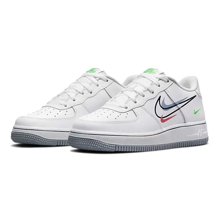 Nike Air Force 1 Low GS Multi Swoosh Kids Sneakers White Aluminum-Blue Black DM9473-100