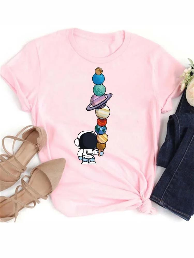 

Футболка Жіноча з Принтом Місяця та Планети Модна Футболка Повсякденна з Круглим Вирізом та Коротким Рукавом Вуличний Одяг Жіноча Футболка Вінтажні Топи 4XL