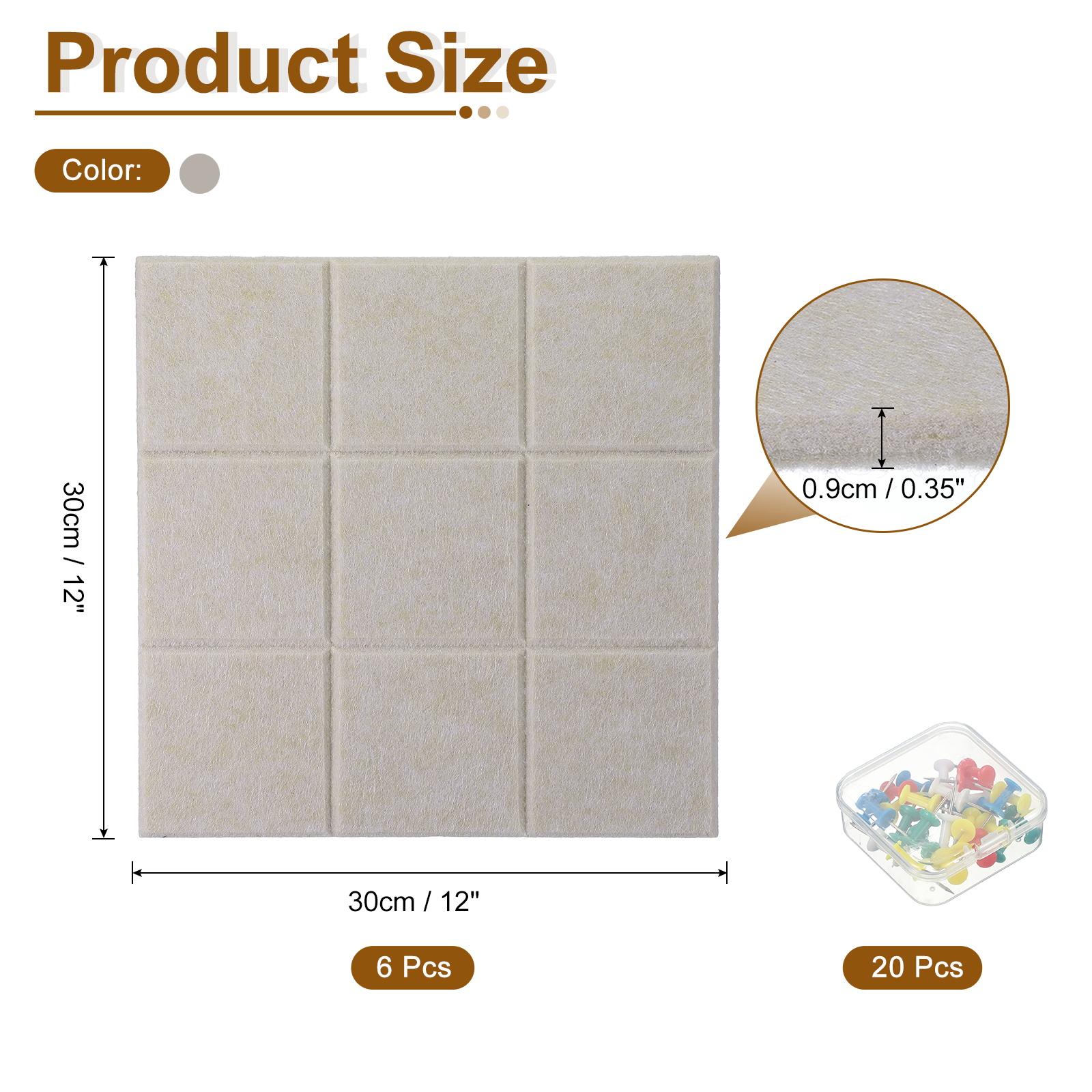 

6Pcs 12 x12 Large Self-Adhesive Cork Board Tiles with 20 Push Pins Felt Bulletin Board Notice Note Memo Board Home Office Decor хаки