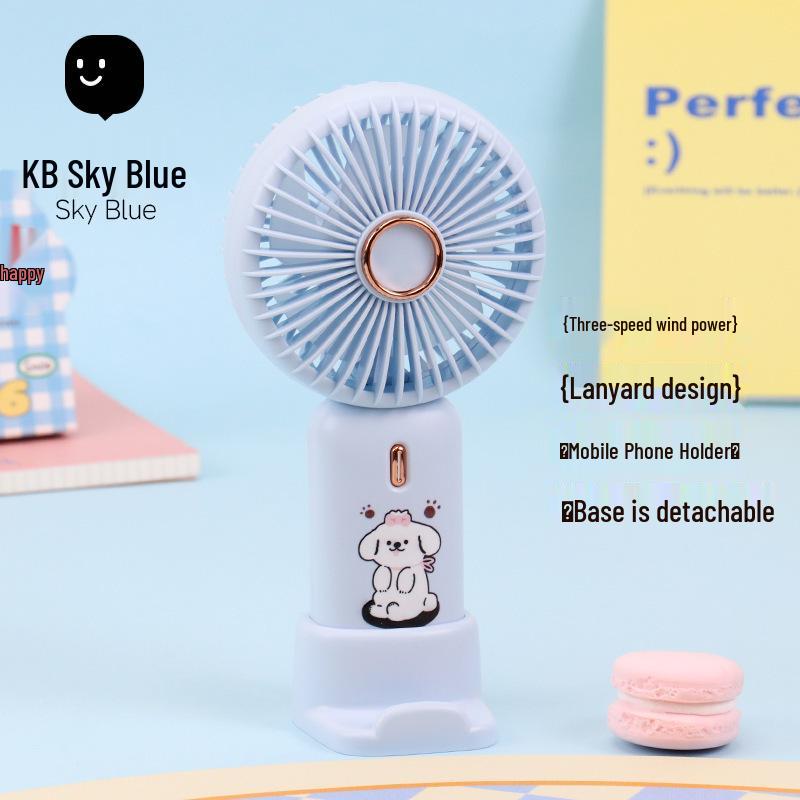 

New Cartoon Phone Holder Fan: USB Rechargeable, Silent, Desktop Electric Fan with Custom Logo Option for Dorm Use. Color Box Packaging + USB Charging Cable