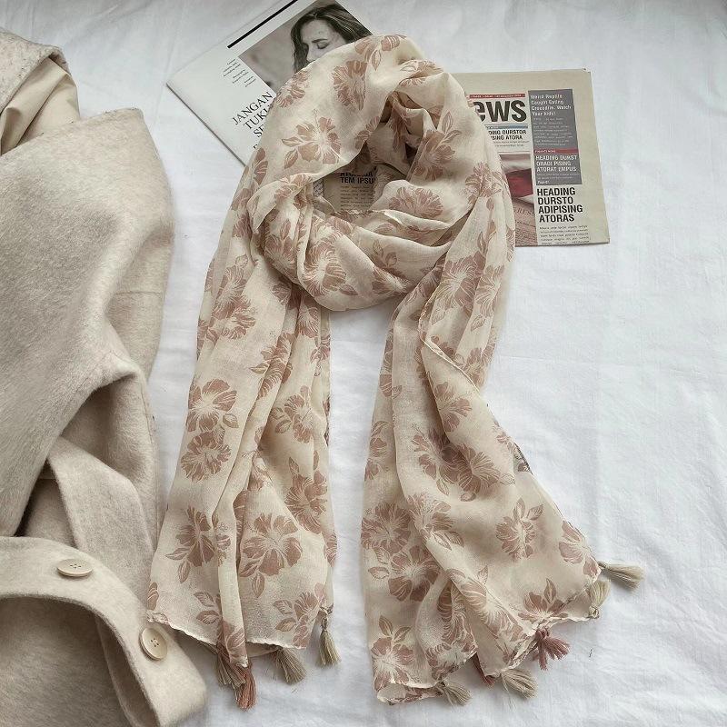 Spain Luxury Fashion Lovely Floral Tassel Viscose Shawl Scarf Lady Print Pashmina Stole Wrap Snood Bufandas Muslim Hijab