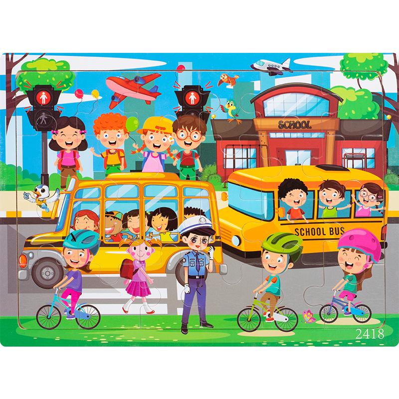 Holzpuzzle mit 24 Teilen, Kinder Tier Dinosaurier Cartoon Flugzeug Puzzle, Baby Früherziehung pädagogisches Baustein Spielzeug