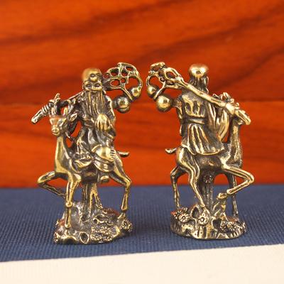 Cobre Puro Dios Chino de la Longevidad Montando Ciervo Adorno Regalos de Cumpleaños Artesanía Bronce Antiguo Estatua de Buda Figurilla Miniatura