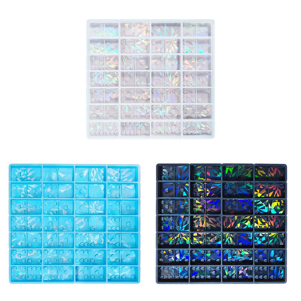 Heart Domino Resin Molds Light and Shadow Holographic Silicone Mold DIY Crystal Epoxy Resin Game Mold Jewelry Making