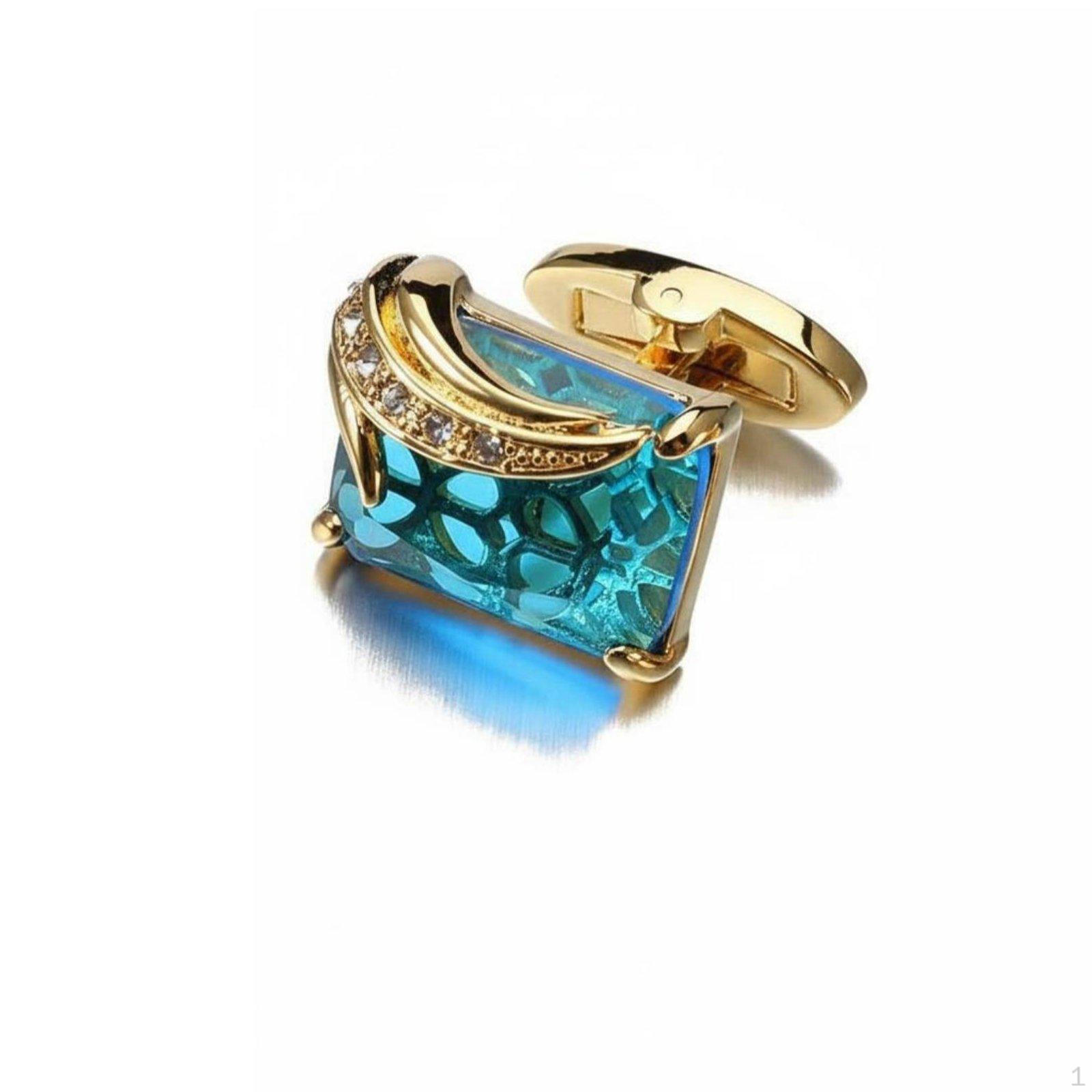 French Shirt Cufflinks Luxurious Design Classic Crystal Fasteners for Gold Blue