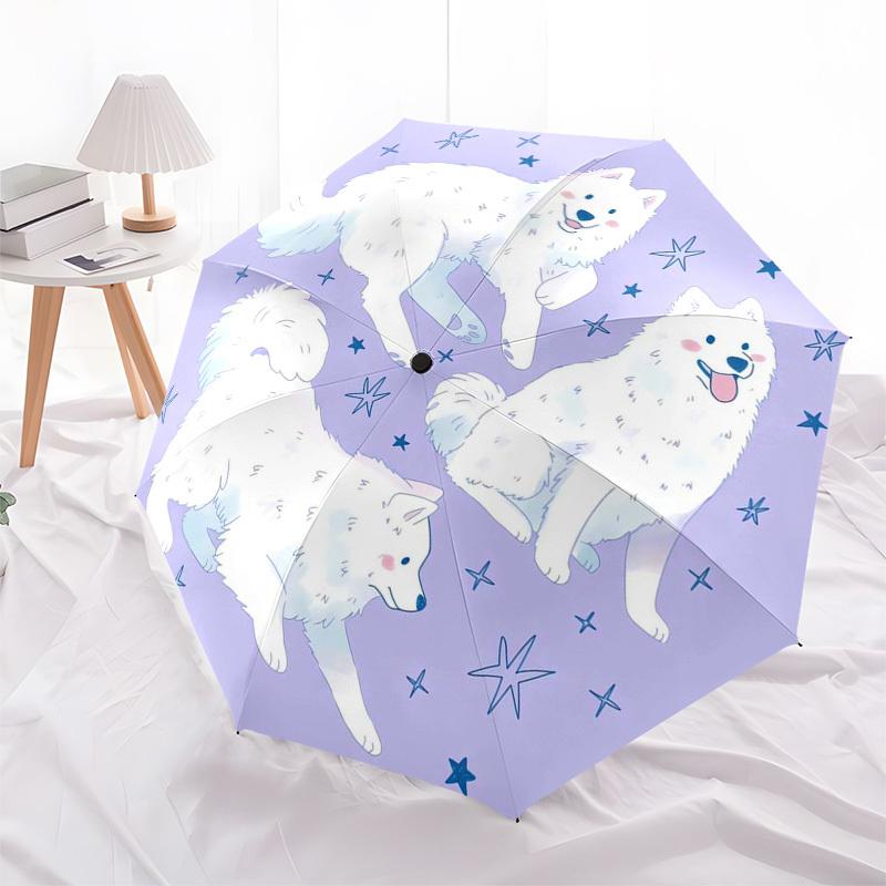 

1pc Adorable White Dogs with Stars Umbrella with Plastic Handle,Suitable for All Seasons Home Travel Outdoor Umbrellaptys31002