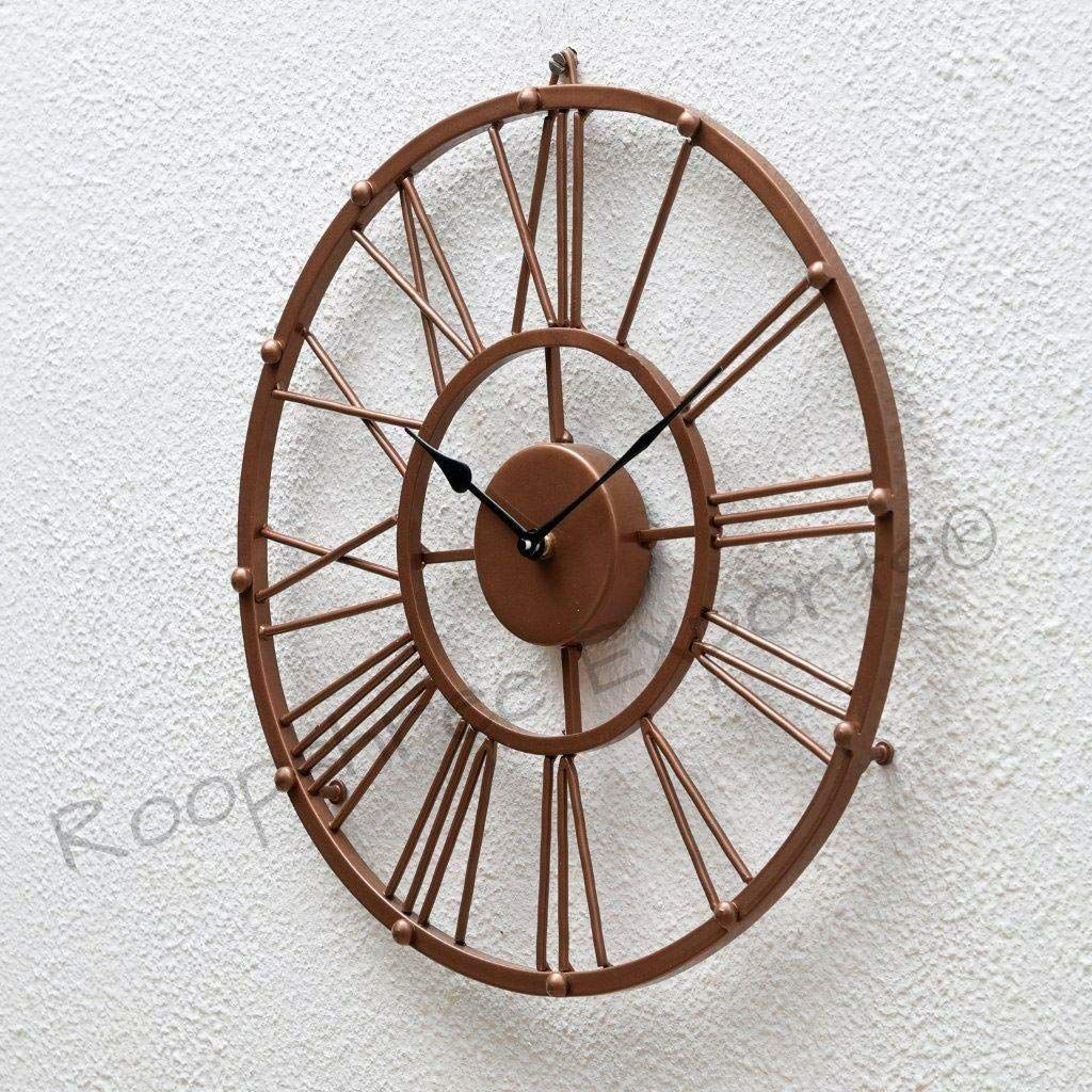 Clock Iron Abstract Analog Wall Clock (38 Cm, Brown, Copper