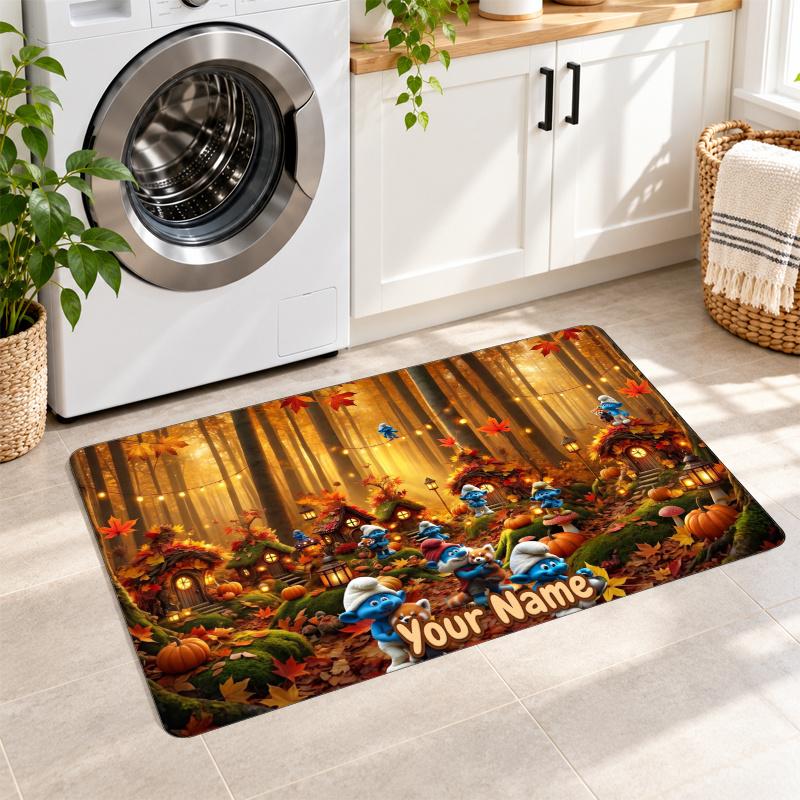 Smurfs Custom Text Flannel Floor Rug Soft Kitchen Mat Personalized Non Slip Carpet