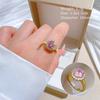 Real Gold Pink Round Full Diamond Ring Opening Adjustable Simple Jewelry Japanese Ring Couple Ring