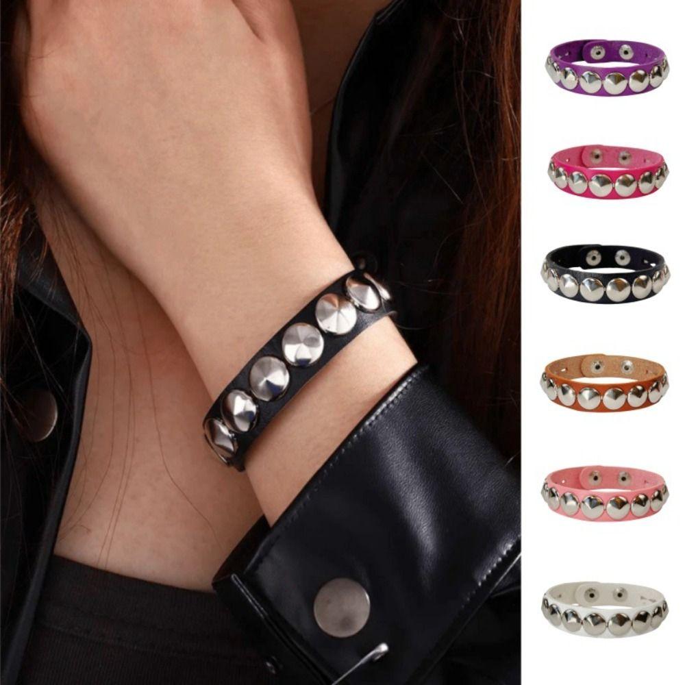 New Round-point rivet Street Punk Leather Bracelets Punk Gothic Bangle Bracelet Adjustable Studded Bracelet Unisex