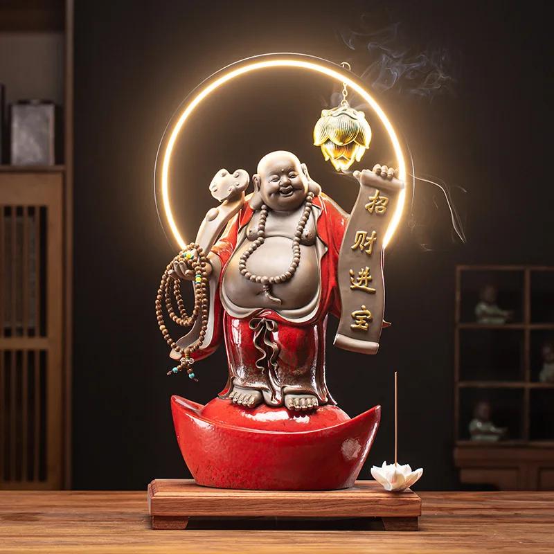 New Chinese Style Large Belly Maitreya Buddha Ceramic Buddha Statue Lamp Ring Decoration Home Decor Living Room Decorations