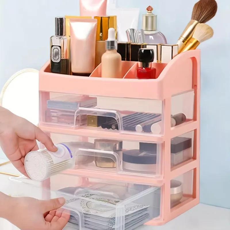 1 szt. Przezroczysty Plastikowy Czterowarstwowy Trzyszufladowy Biurkowy organizer szufladowy Pudełko do przechowywania kosmetyków Stojak do przechowywania na toaletkę