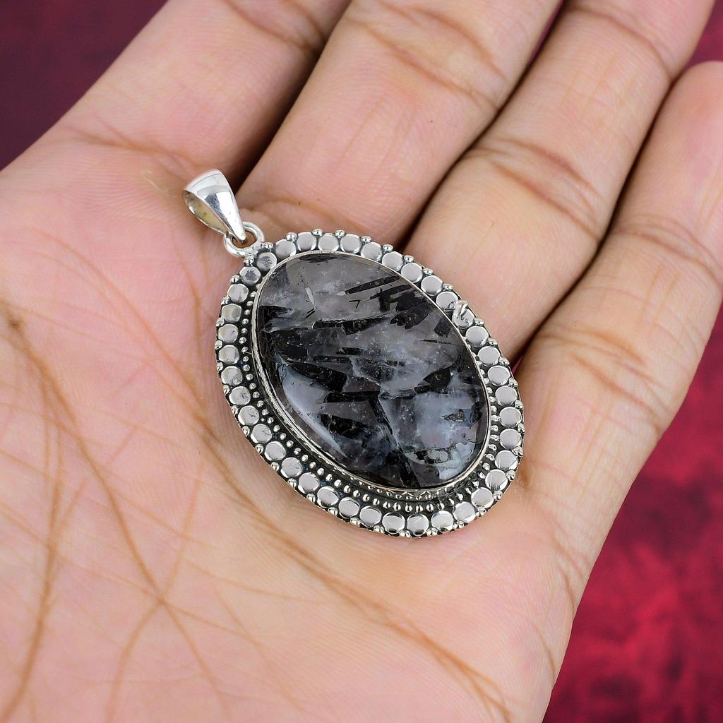 Black Rutile Pendant, 925 Solid Sterling Silver Gemstone Jewelry, Handmade Pendant, For Thanksgiving