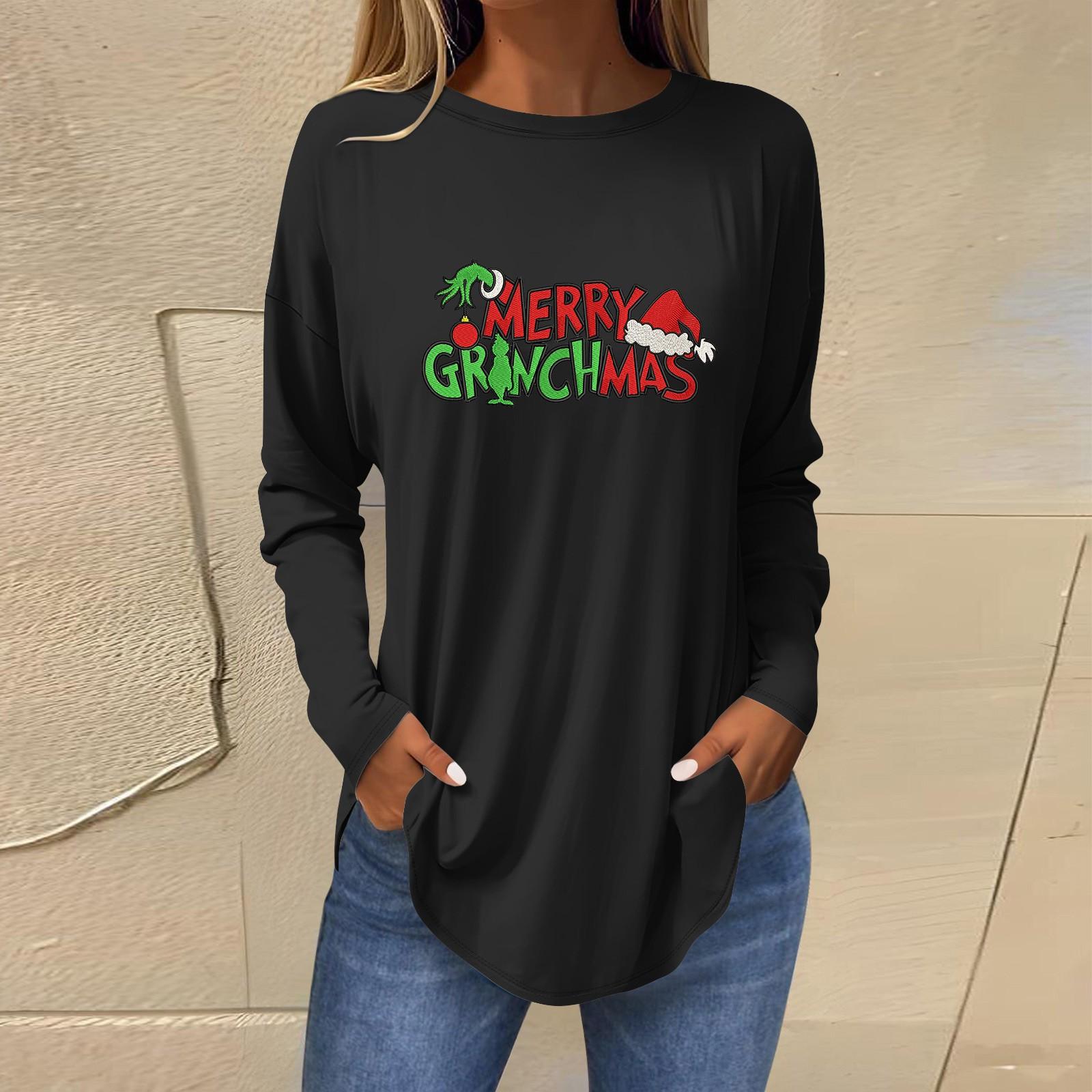 

Футболки для женщин, осенние повседневные рубашки с длинным рукавом, толстовка с принтом, топ, пуловер L чёрный