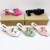 Fashion 2025 New Women's Square Toe Open Toe High Heel Sandals Chunky Heel Metal Buckle Strap Fashion Slides