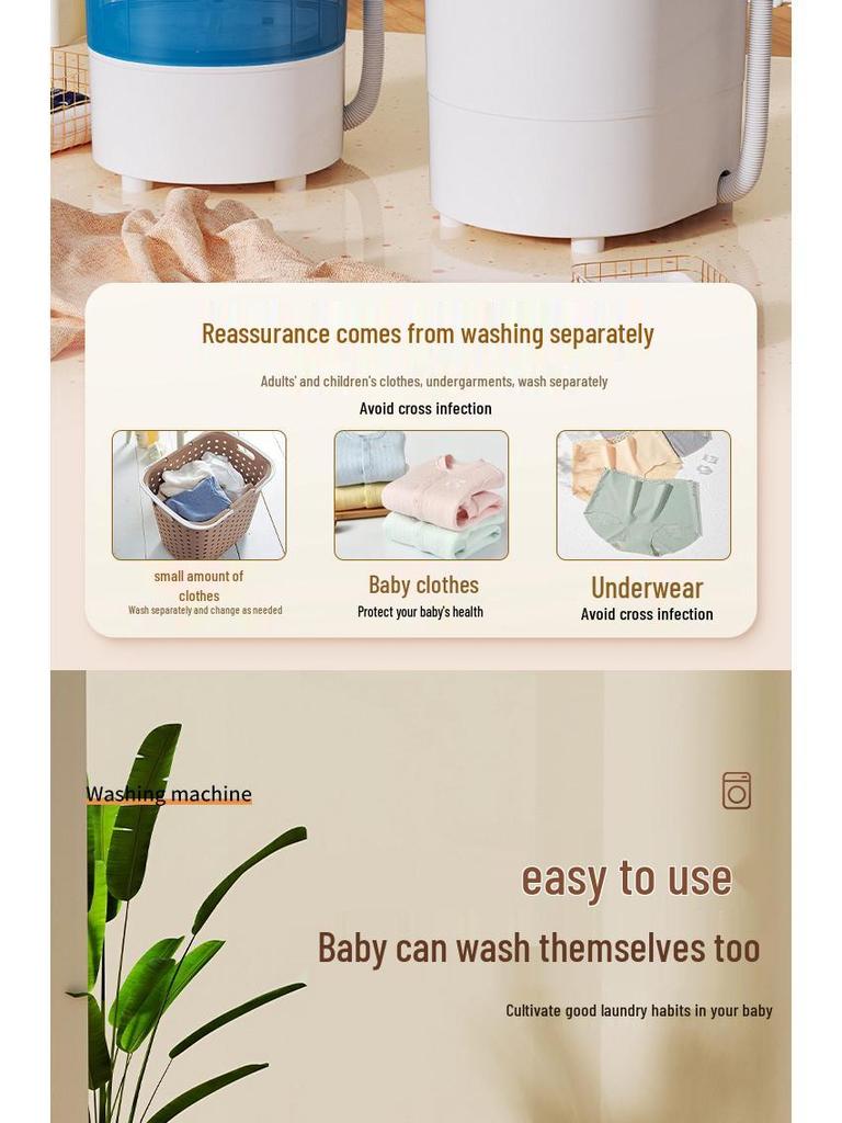 Mini Mașină de Spălat Compactă Semi-Automată pentru Haine de Bebeluș, Șosete, Lenjerie Intimă - Ideală pentru Acasă, Chirie sau Utilizare în Cămin