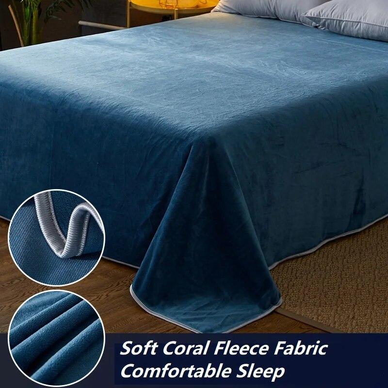Good Quality Winter Soft Crystal Velvet Flat Sheet Coral Fleece Solid Color Queen King Size Bed Sheet Without Pillowcase