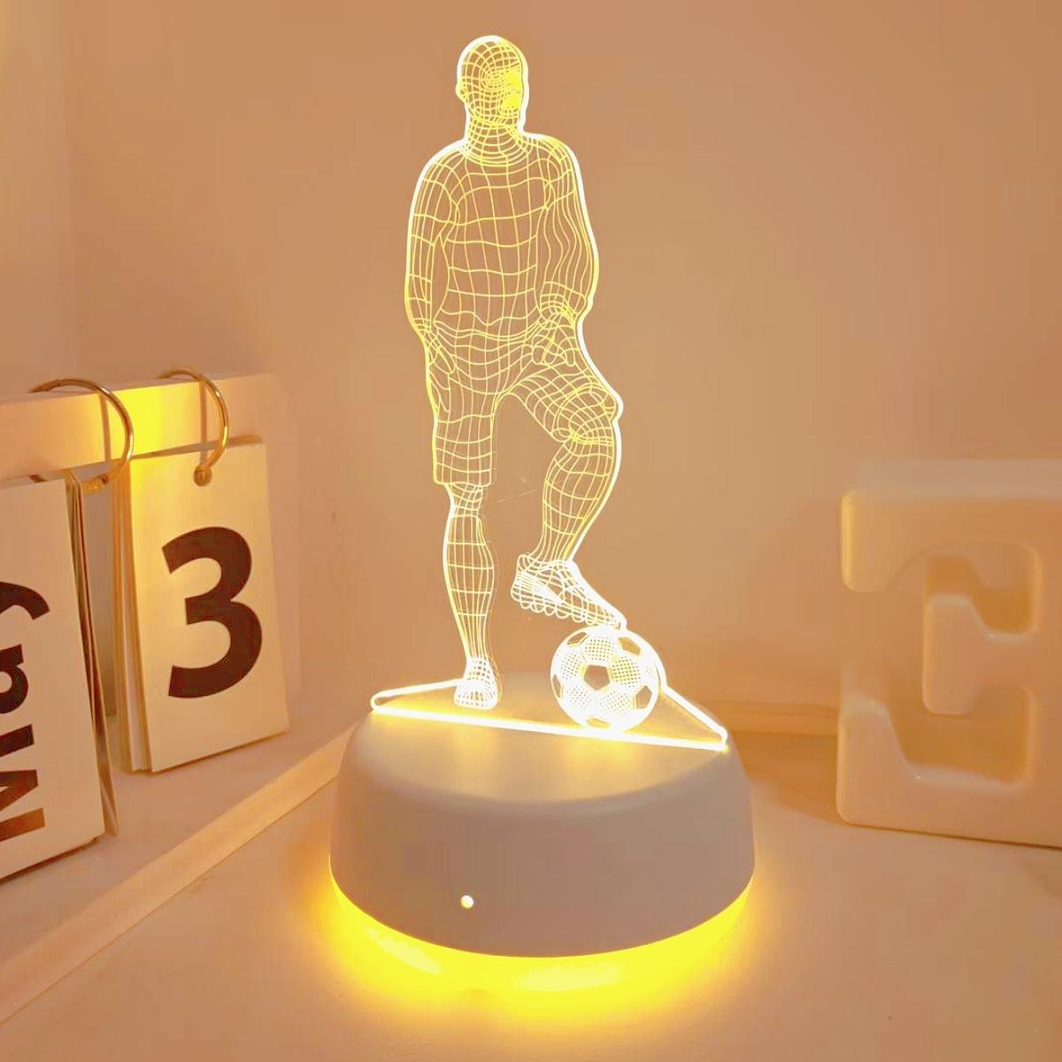 

USB football player 3D night light, monochrome LED light, bedroom atmosphere and home decoration, football fans, holiday gifts WHITE жёлтый