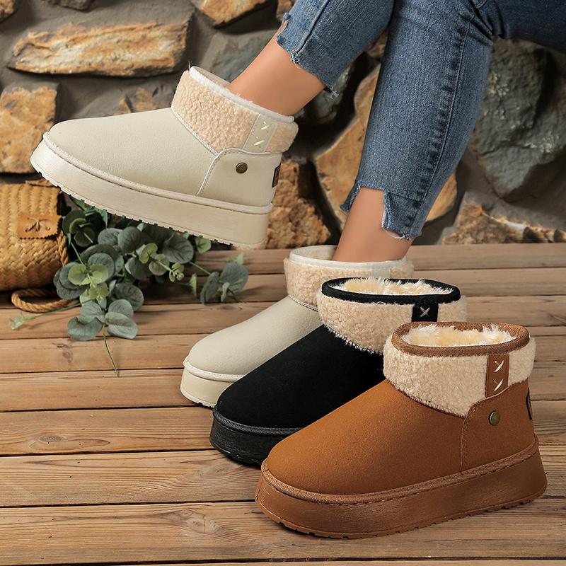 Women's Winter Plush Warm Snow Boots Outdoor Thick Sole Non Slip Cotton Padded Shoes Woman Fashion Faux Fur Platform Ankle Boots