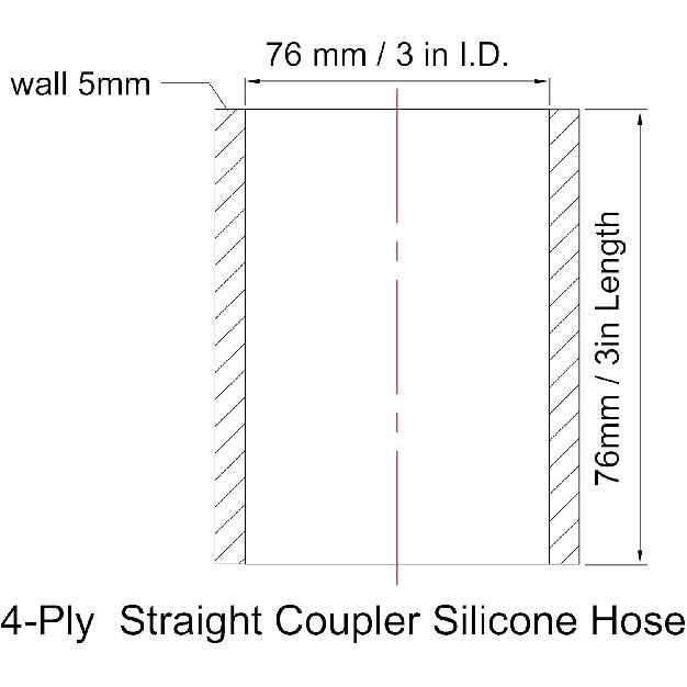 3in ID Straight Silicone Hose Coupler with Hose Clamps, 3 Inch (76mm) Silicone C