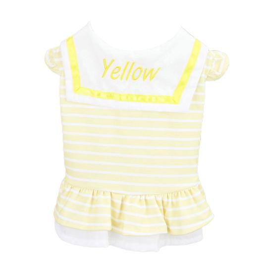 

Весенне-летнее платье для щенка, полосатый многослойный плиссированный воротник с вышитым принтом, кукла с буквами, сладкий контрастный цвет, костюм для собаки XS жёлтый