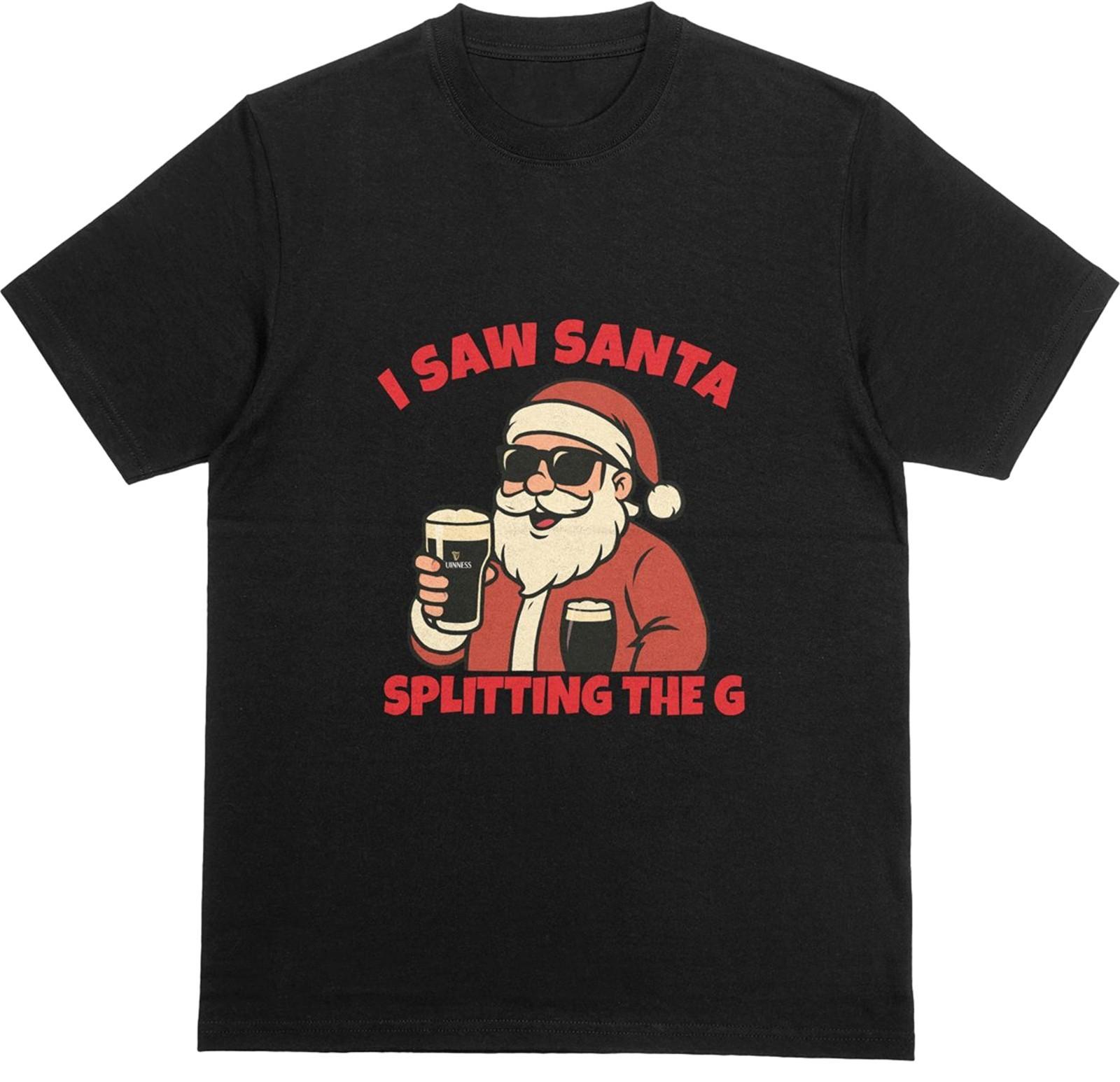 I SAW SANTA SPLITTING THE G T-Shirt | Funny Guinness Alcohol Christmas Joke Tee S разноцветный