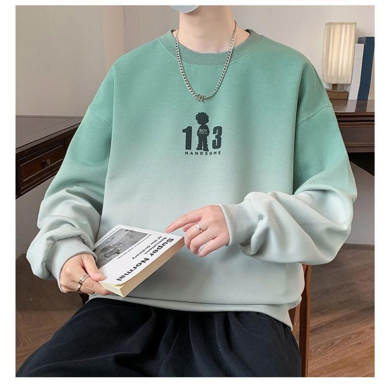 Gradient Color Long-sleeved T-shirt Men's Autumn New Trendy Brand Loose Round Neck Casual Sweatshirt