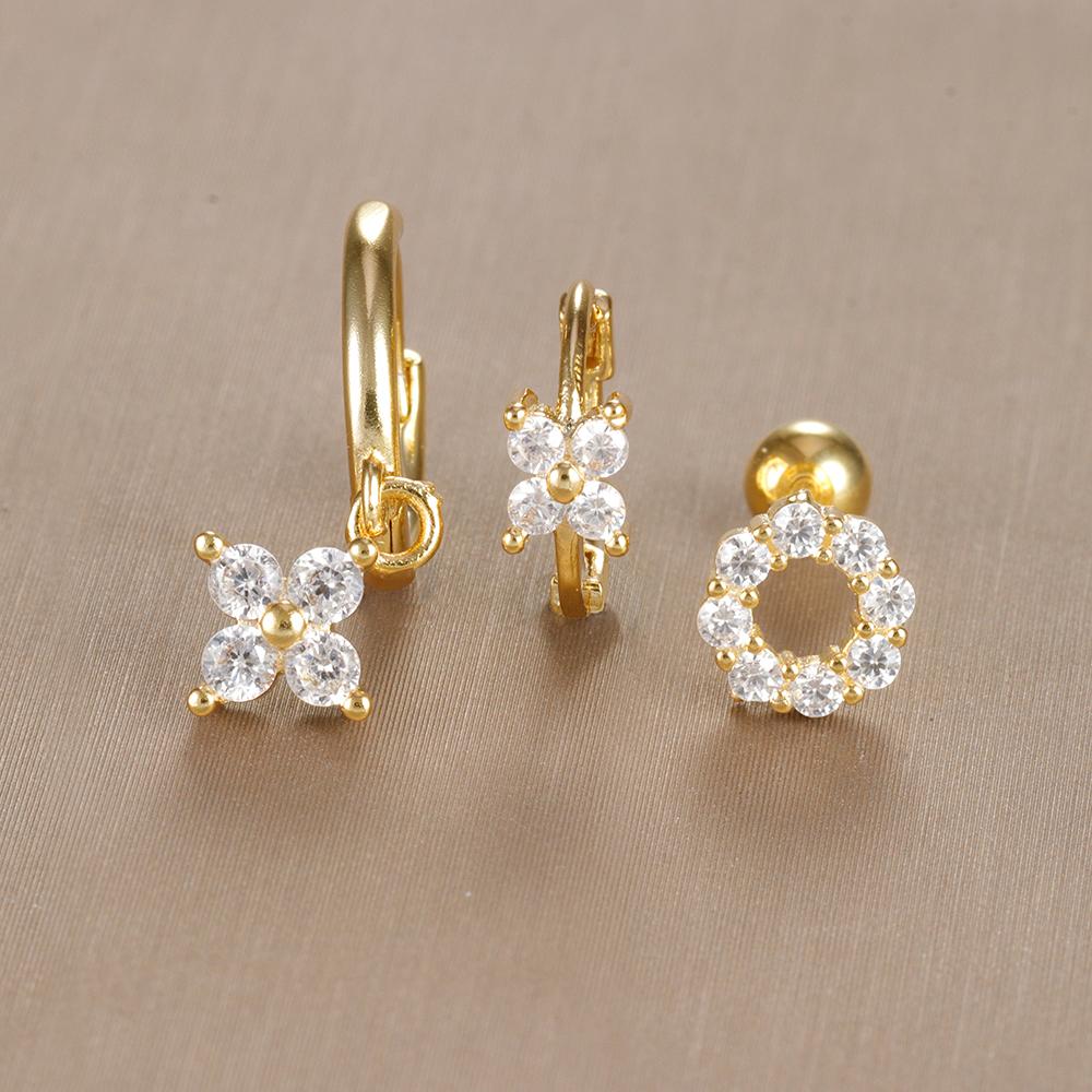 3-teiliges Vintage-Design-Set mit vier Zirkonia-Creolen für Frauen, winziger Knorpelpiercing-Ohrring aus Edelstahl, Schmuckgeschenk