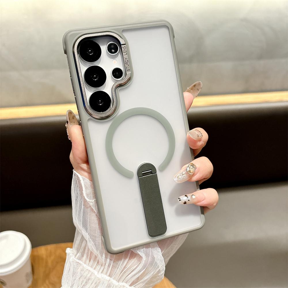 

Metal Stand For Magsafe Transparent Case For Samsung S26 Ultra S25 S24 Plus Ultra Magnetic Wireless Charging Matte Cover Galaxy S26 Ultra